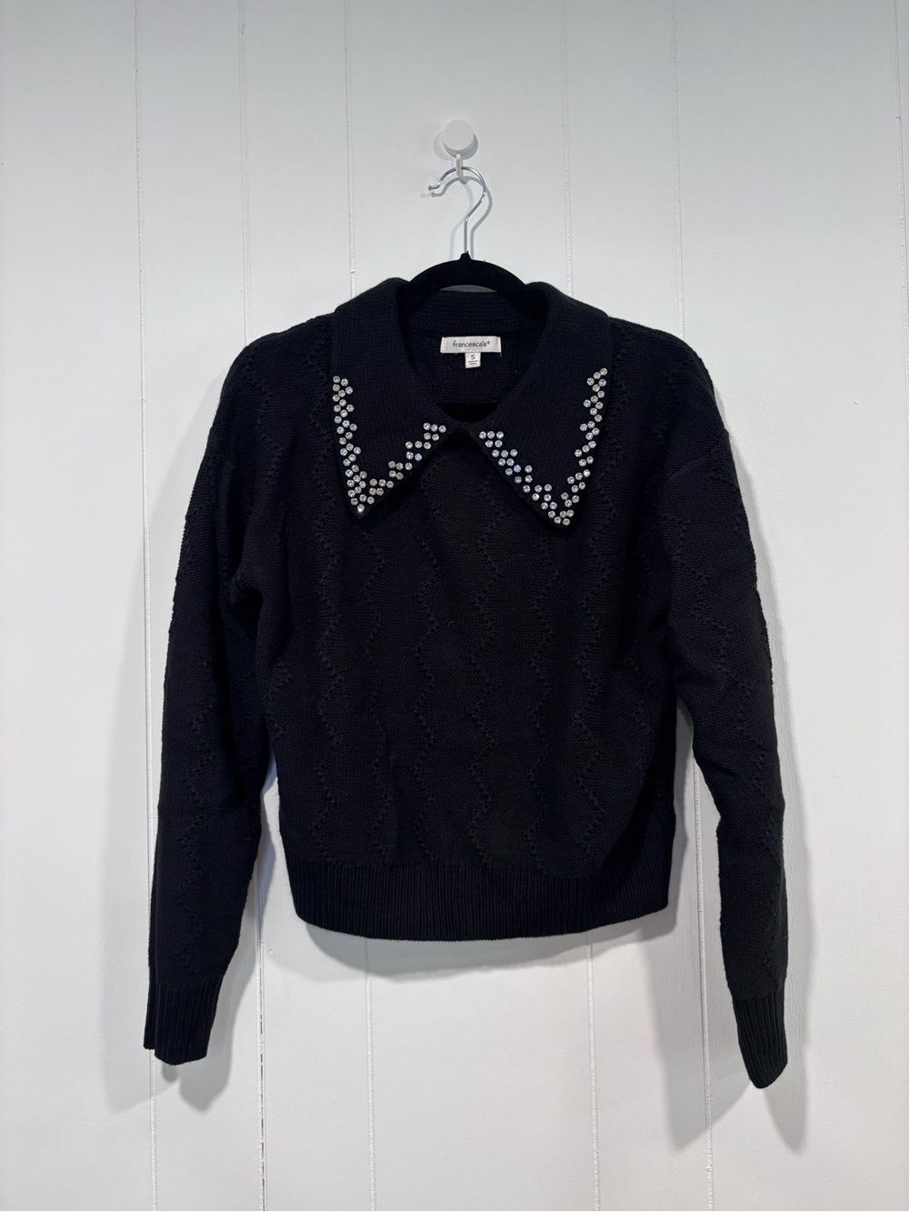 Francesca's Collections Black Sweater with Studded Pointed Collar